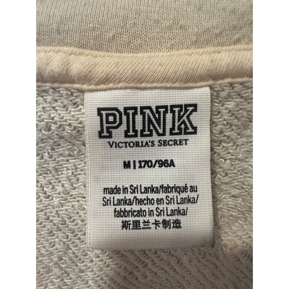 PINK‎ Victoria's Secret Sweatshirt Raw Hem V Neck Pullover Top Beige Comfy - Picture 3 of 5